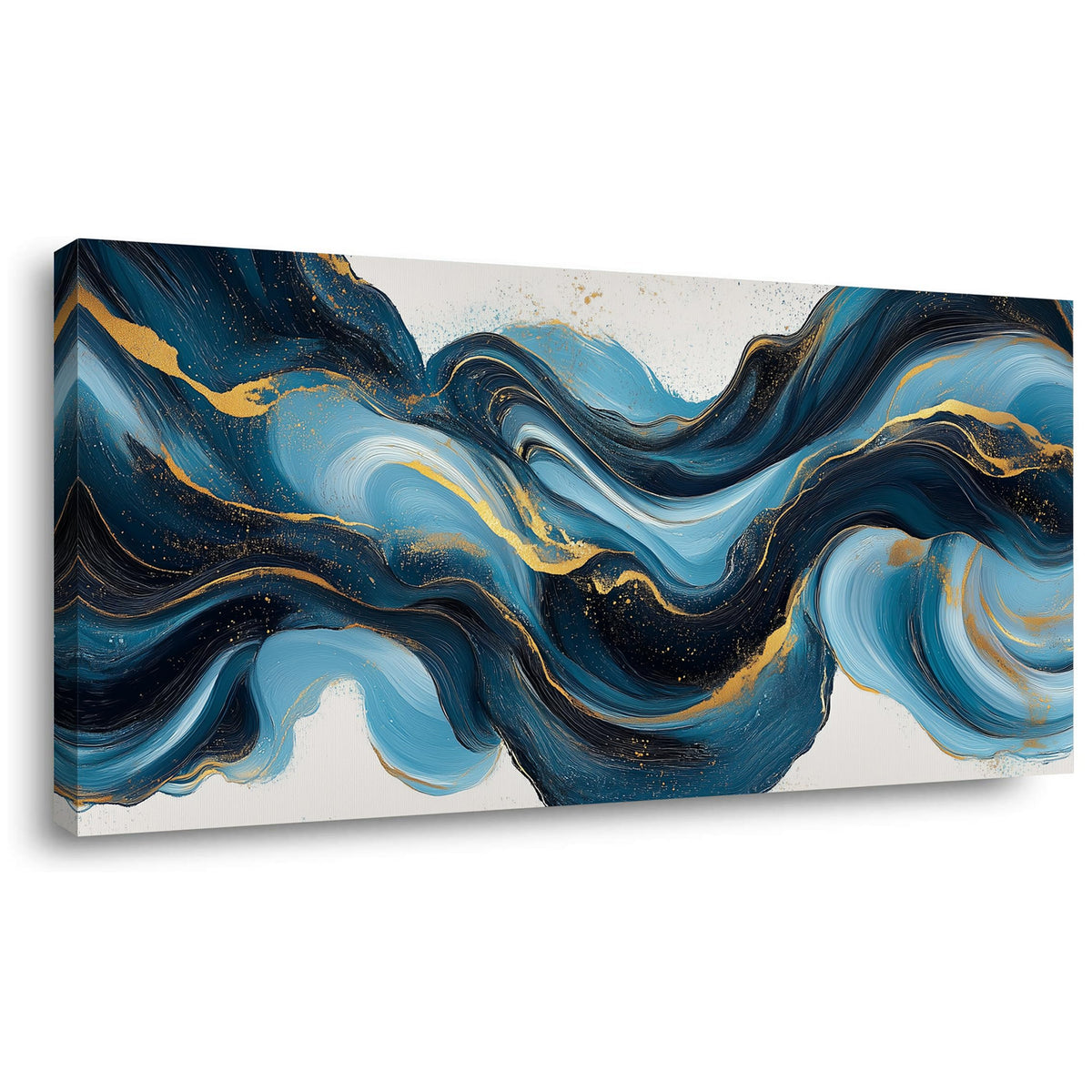 Abstract Blue and Gold Swirling Stripe Wall Art for Living Room Office Contemporary Art Deco White Background Painting Prints Modern Canvas Artwork Over the Couch Bedroom Decor (40"L x 20"W / Blue and Gold Swirling Stripe Wall Art (K870))