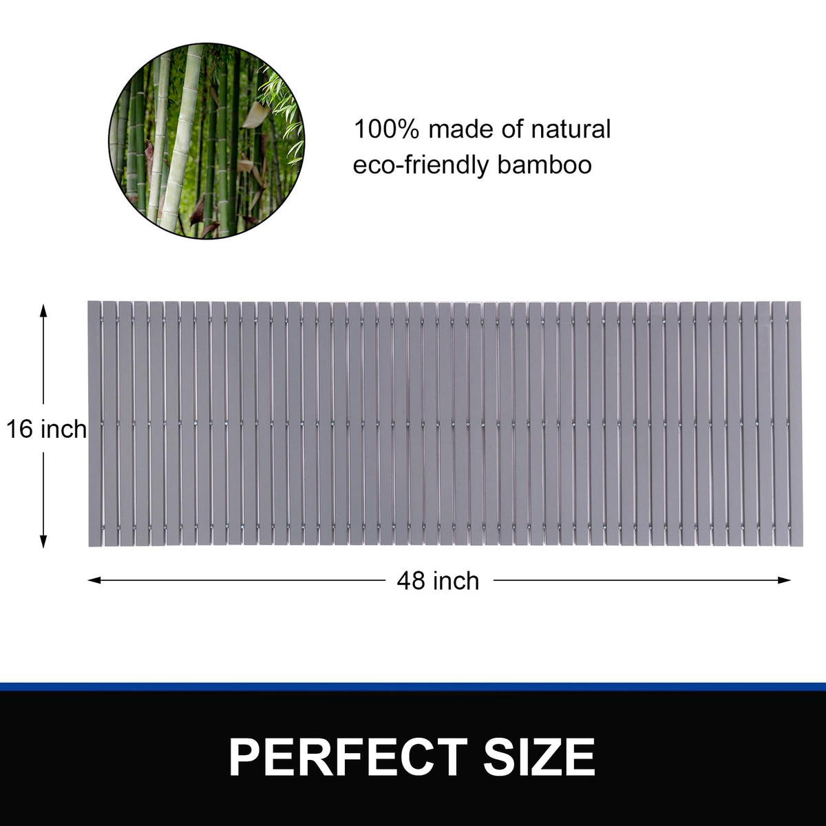 Bath Mat Bathroom Runner Long Large Rugs Floor Wood Shower Bathtub Waterproof Non Slip Accessories 16x48 Inch Easy to Clean (Striped Grey / 48" x 16" (Rectangular))