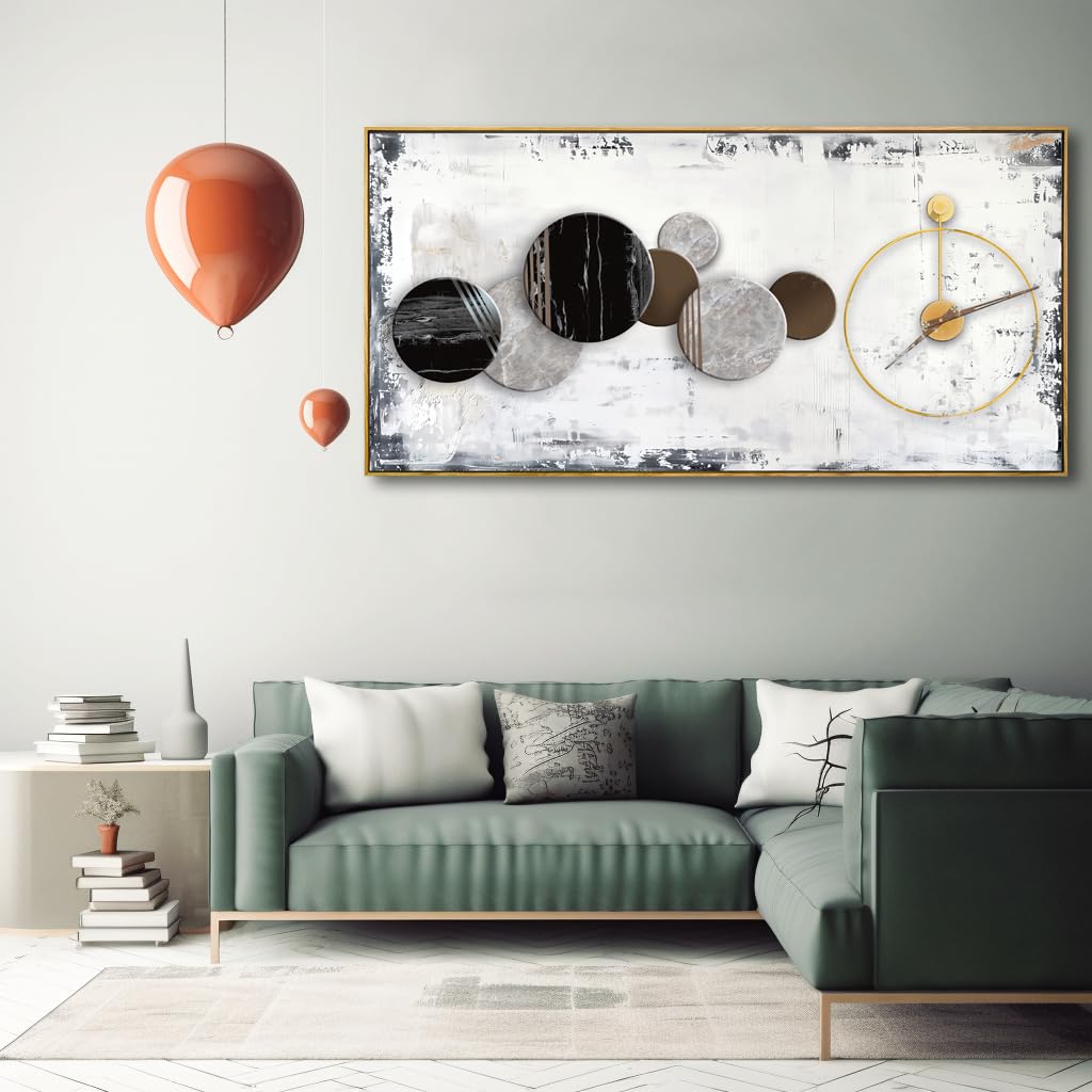 46Clock Wall Art Modern Canvas Painting Framed Decor 30"x60" (58"L x 29"W / Simple 01)