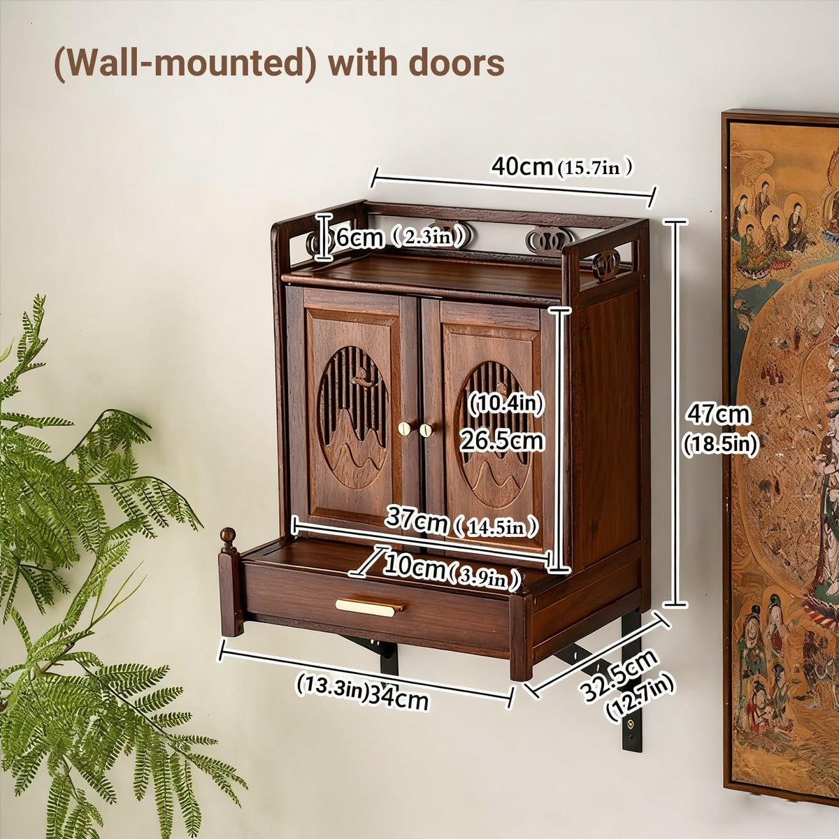 Buddha shelf Household Wood Cabinet with Drawer Wall (With Door / Wall-mounted)