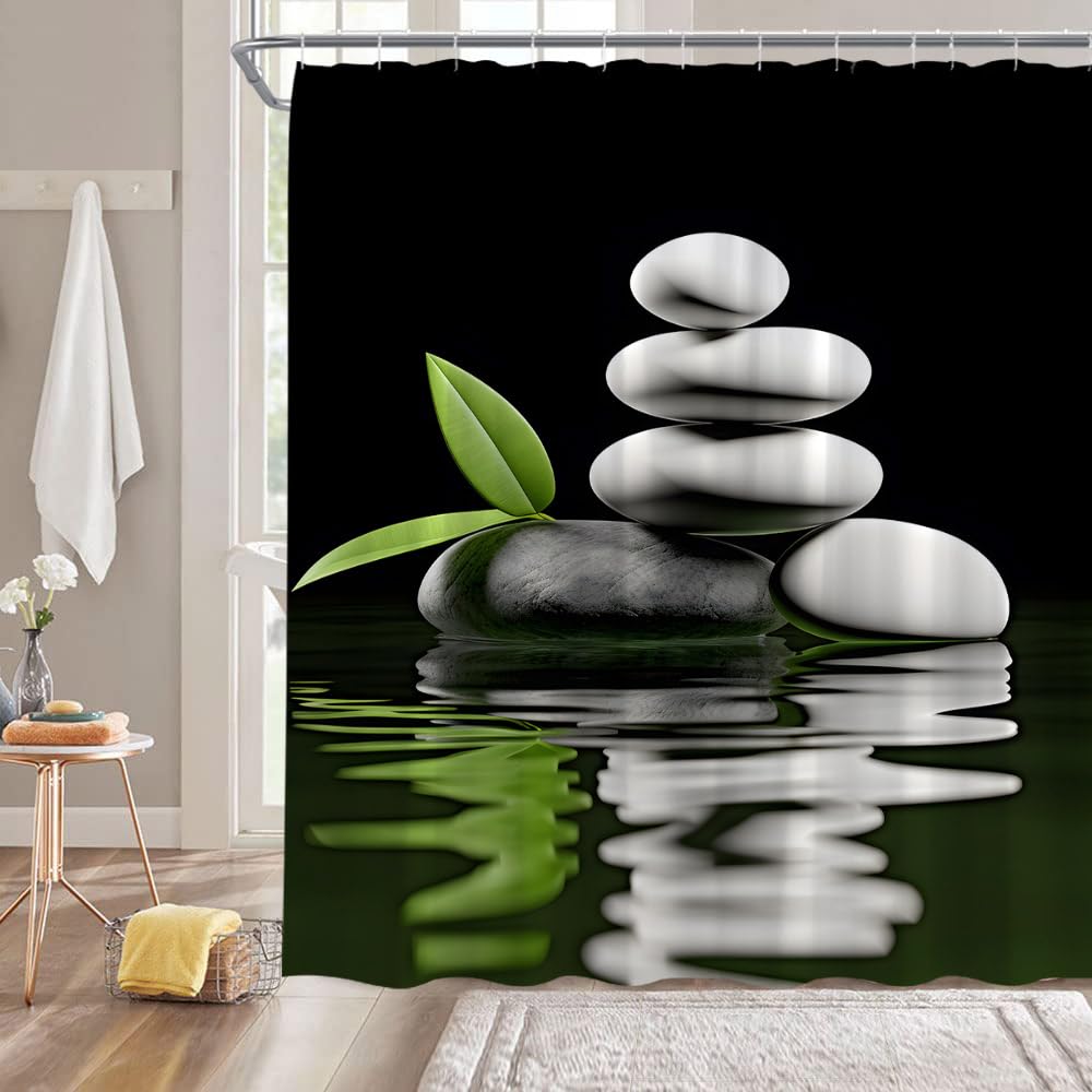 Spa Extra Long Shower Curtain (Black White Green / 70"W x 75"L (Pack of 1))