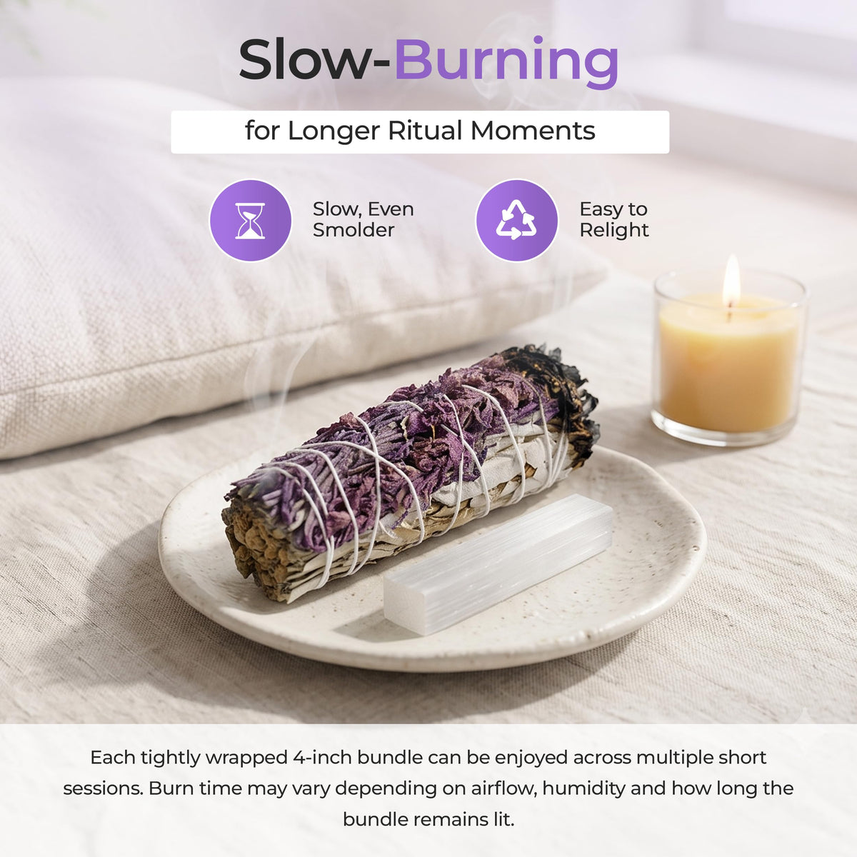 Lavender White Sage Smudge Sticks with Selenite Stick