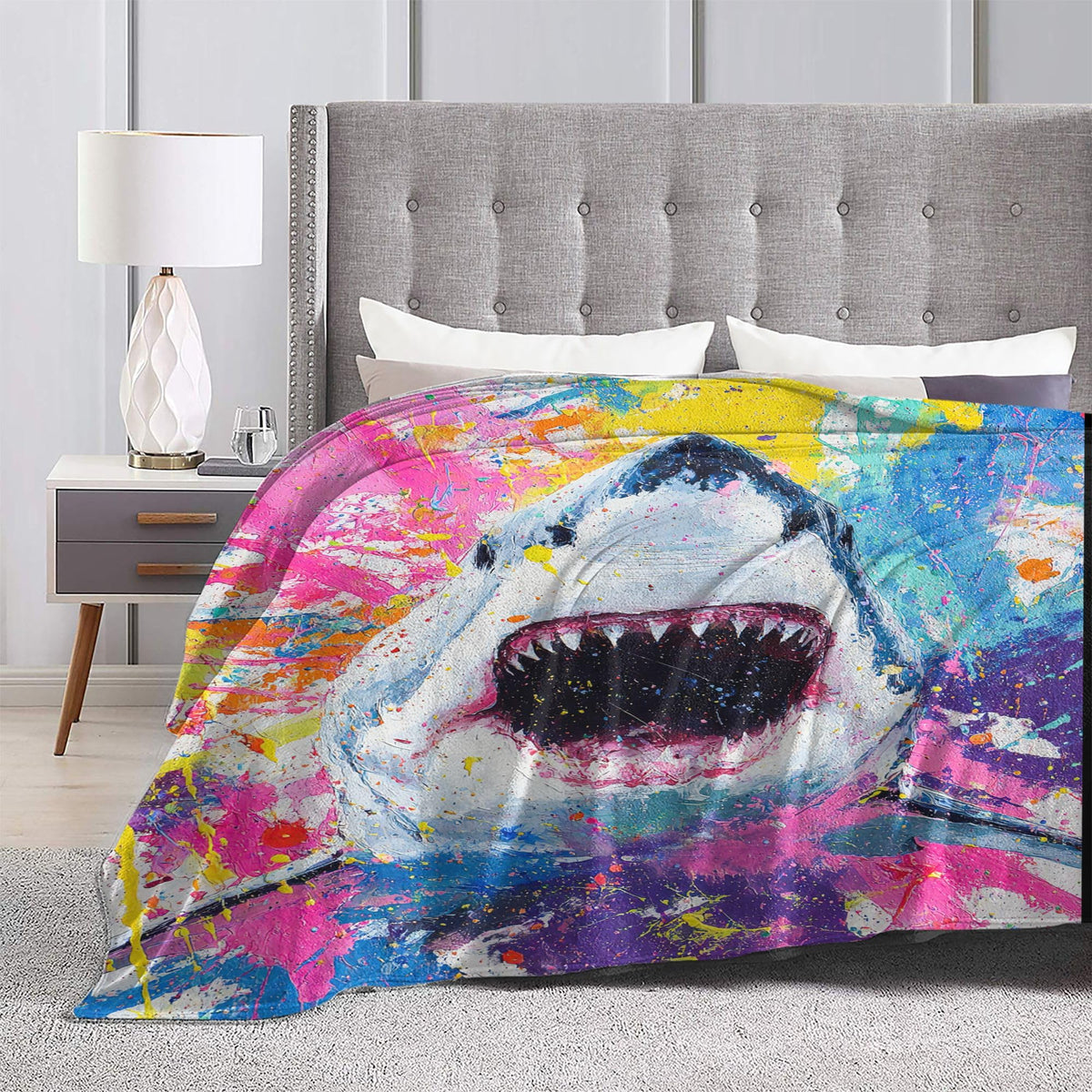 Graffiti Shark Throw Blanket Wildlife Gift Room Decor 40"x50" (Graffiti Shark / 40"X50")