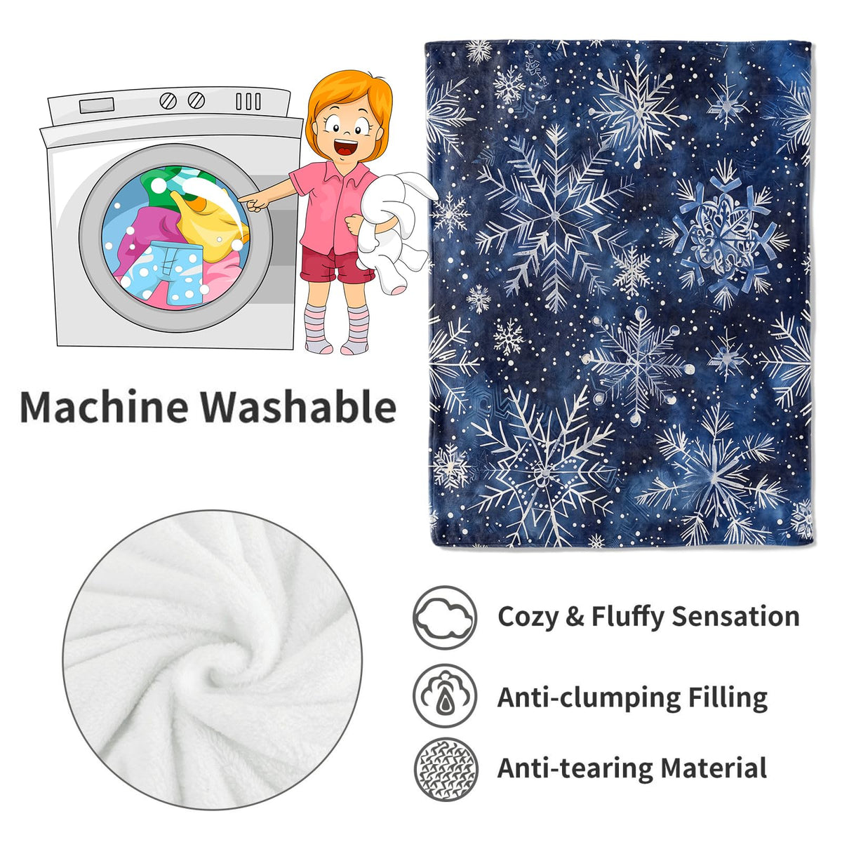 Snowflake Blanket Elegant Deep Blue Throw Blankets (60x80in / Snowflake)
