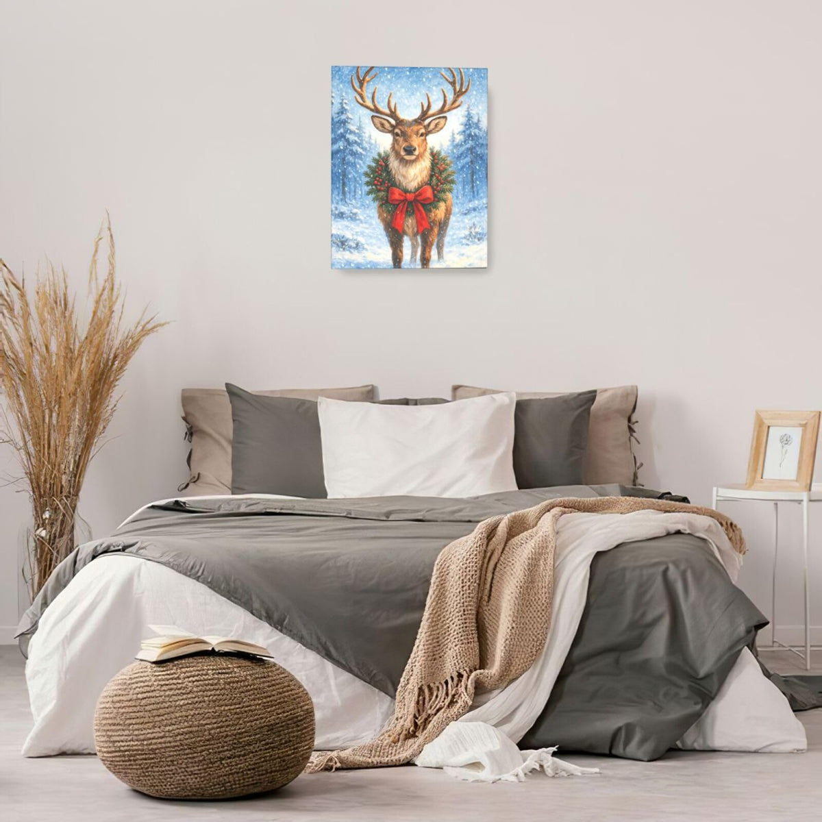 Christmas Reindeer Wall Art Winter Animal Canvas Wall Decor Pictures Paintings Prints Artwork Framed Decorations For Bathroom Bedroom Living Room Office Gifts 16" x 20" (Deer / 20"L x 16"W)