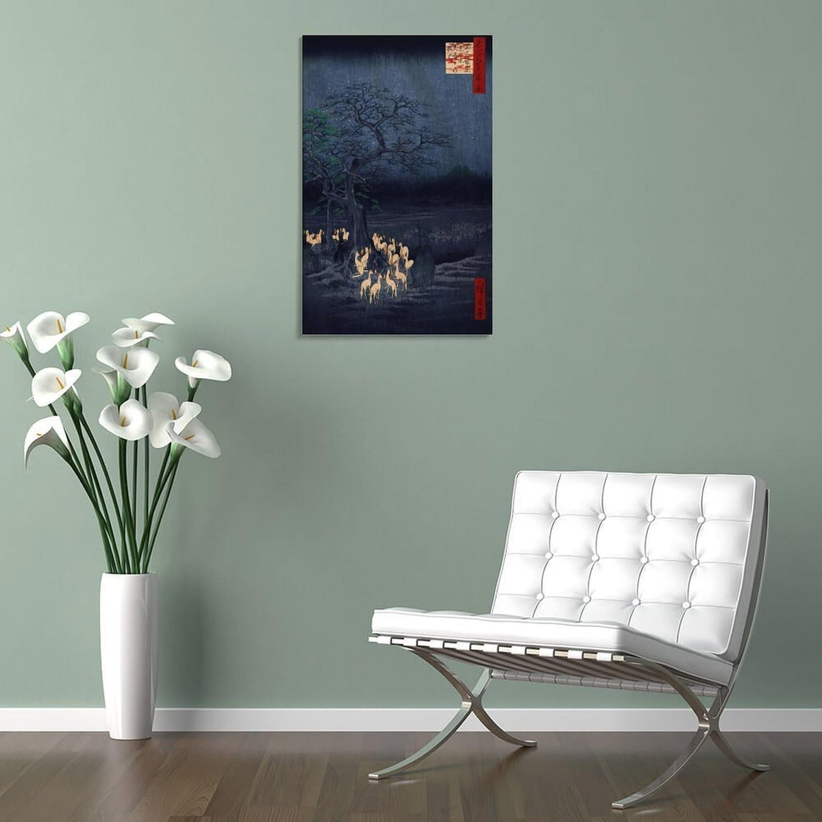 Hiroshige Foxfires At The Changing Tree Canvas Printing Wall Art Prints Wall Decor Posters Japanese Ukiyoe Night Landscape Vintage Folklore Style for Living Room Bedroom Office 12x18inch (style-7 / 12x18inch(30x45cm) Frame)