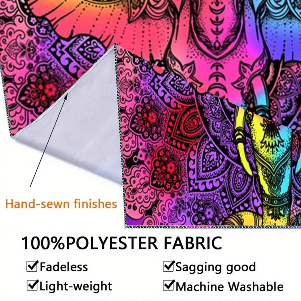 Mandala Elephant Boho Wall Tapestry (Colorful / 59"L x 51"W)