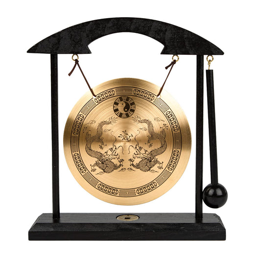 Zen Art Tabletop Brass Gong Dragon Taiji Symbols Feng Shui Meditation Decor (Dragon)