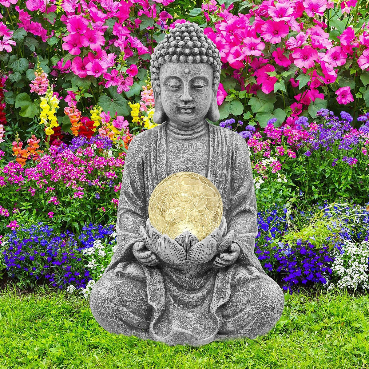 Meditating Buddha Statue with Solar Light (Gray)