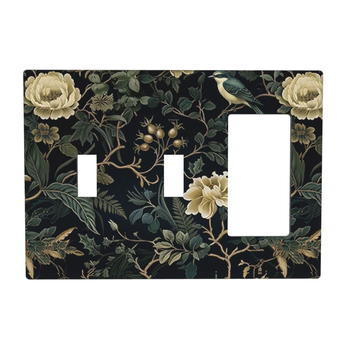 Spring Black Boho Floral Leaf 3 Gang 2 Toggle 1 Decorator (Spring Black Boho Floral Leaf / 2 Toggle 1 Decorator)