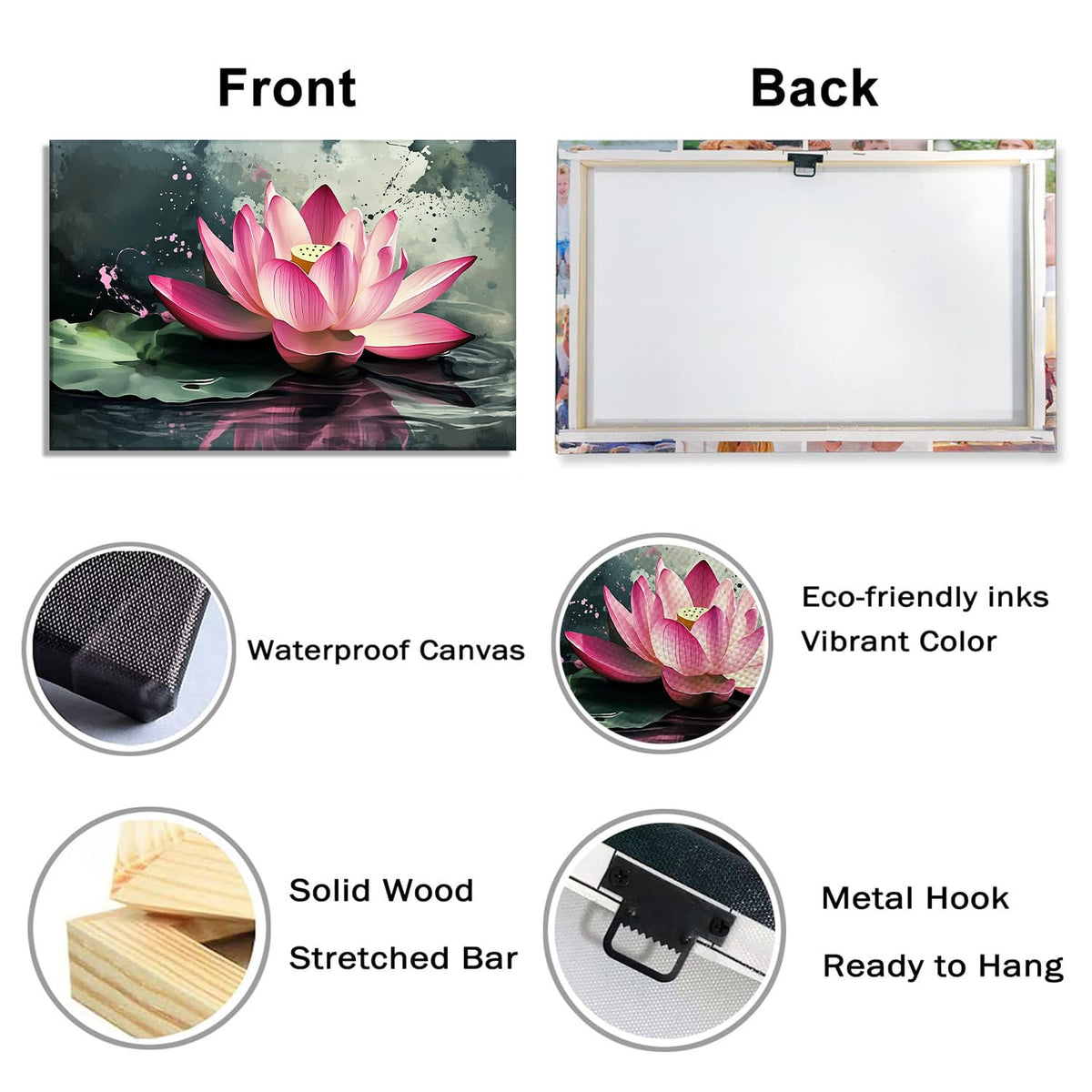 Lotus Canvas Wall Art Zen Wall Decor Framed Pink Lotus Flower on Water Picture Meditation & Relax Painting Watercolour Prints Spiritual Room Bathroom Ready to Hang (30"L x 20"W / P - Pink Lotus)