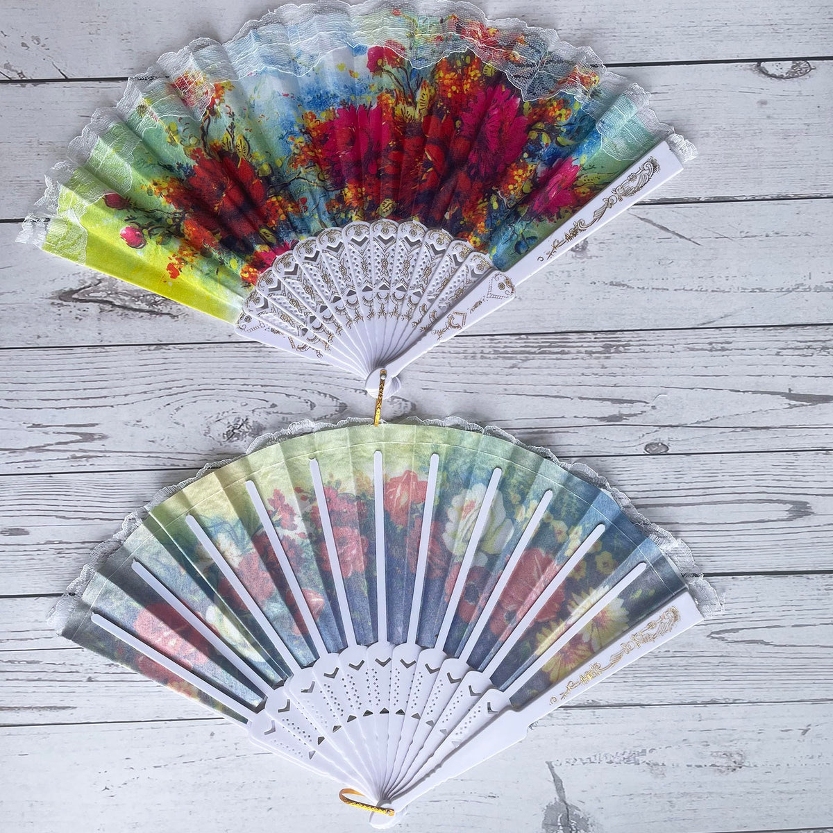 Spanish Folding Hand Fan (12 Pack,Spanish Floral,White)