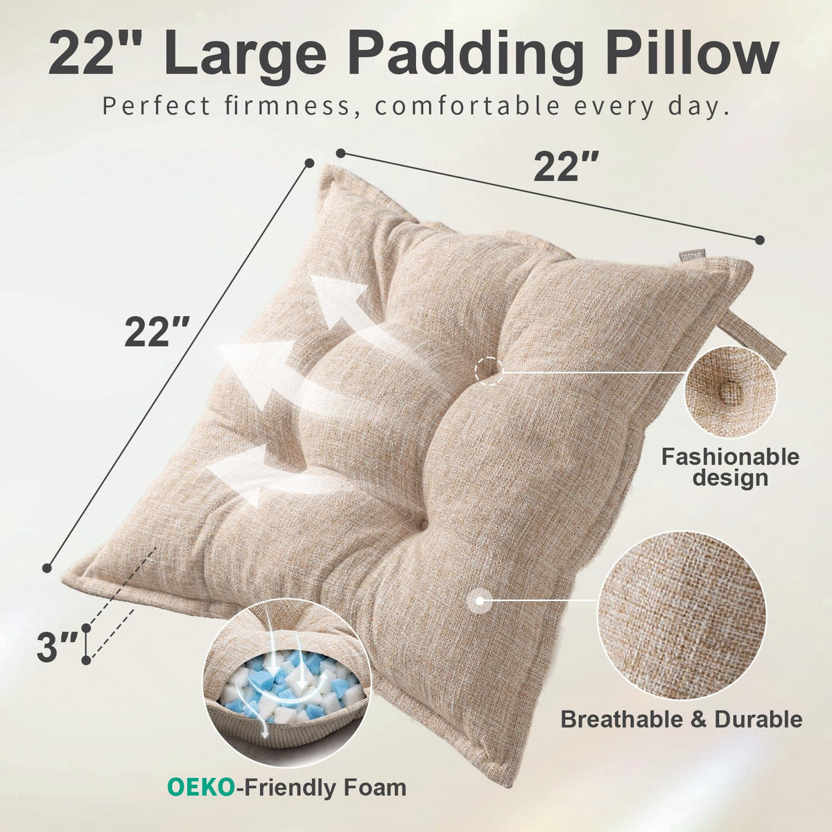 Floor Pillows Large Square 22x22 Inch (Beige)