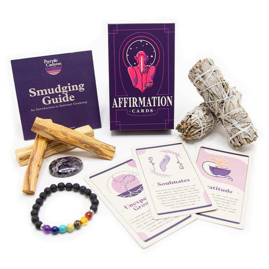 Affirmation Meditation Kit with White Sage Smudge Kit and Affirmation Cards for Mindfulness and Stress Relief (Affirmation Kit)