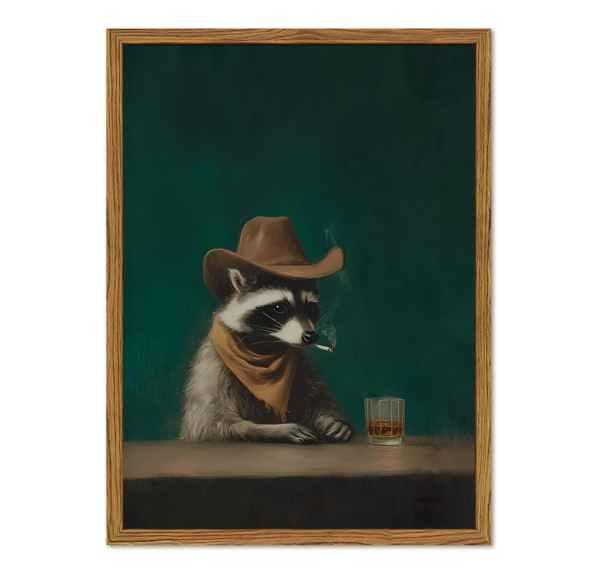 Framed Funny Raccoon Wall Art (Moody Raccoon / 16"L x 12"W)