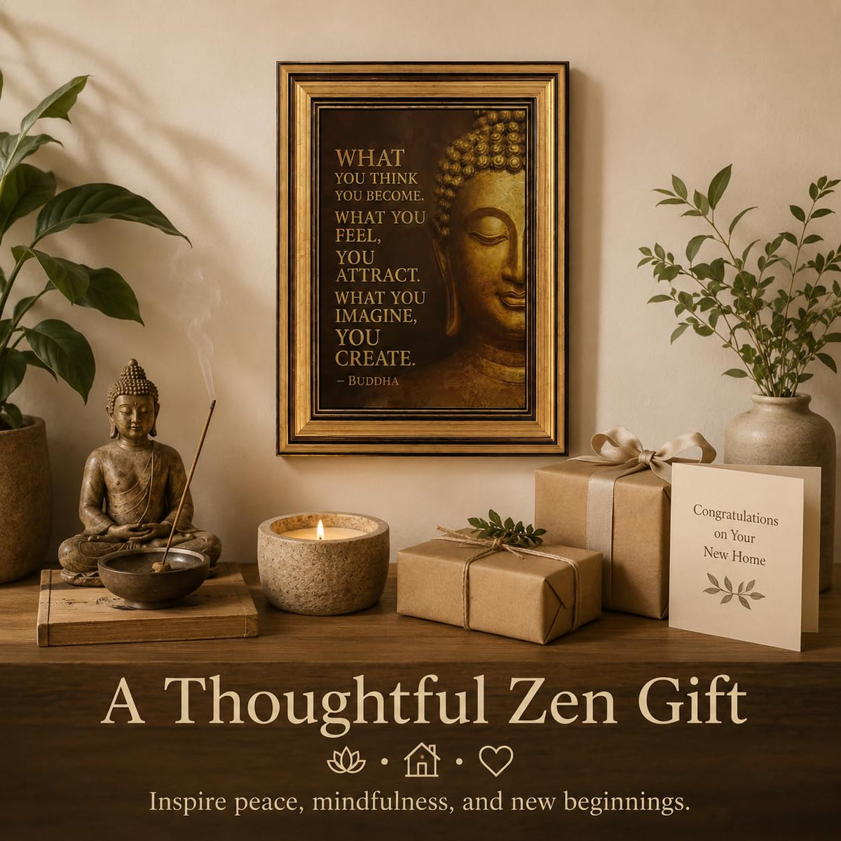 Vintage Gold Framed Buddha Quote Canvas Wall Art 12x16In (Buddha A / 16"L x 12"W)