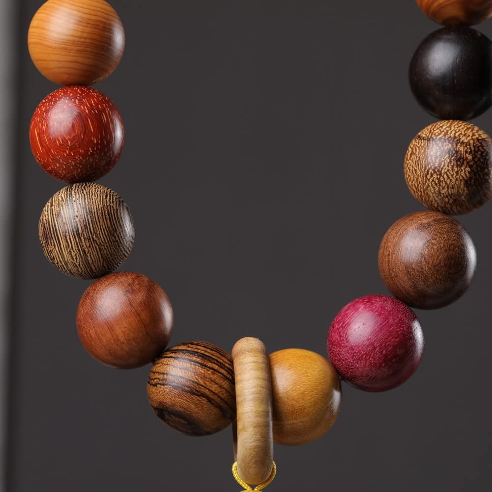 Unisex Natural Colorful Wood Buddhist Prayer Beads Bracelet Necklace Tibetan Mala Prayer Beads (20mm 19beads)
