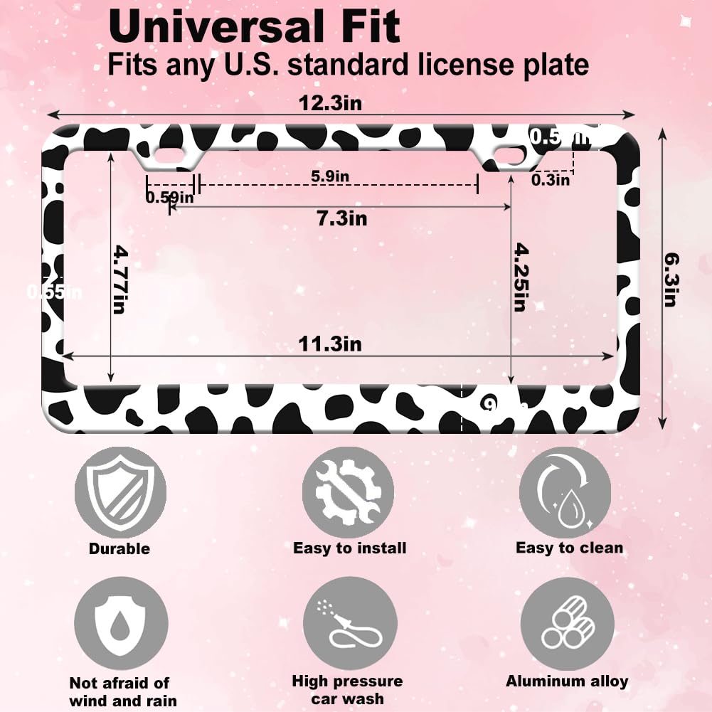 Cow Print License Plate Frame for Women 1Pc Car Tag (for animal- cow / 1 pack)