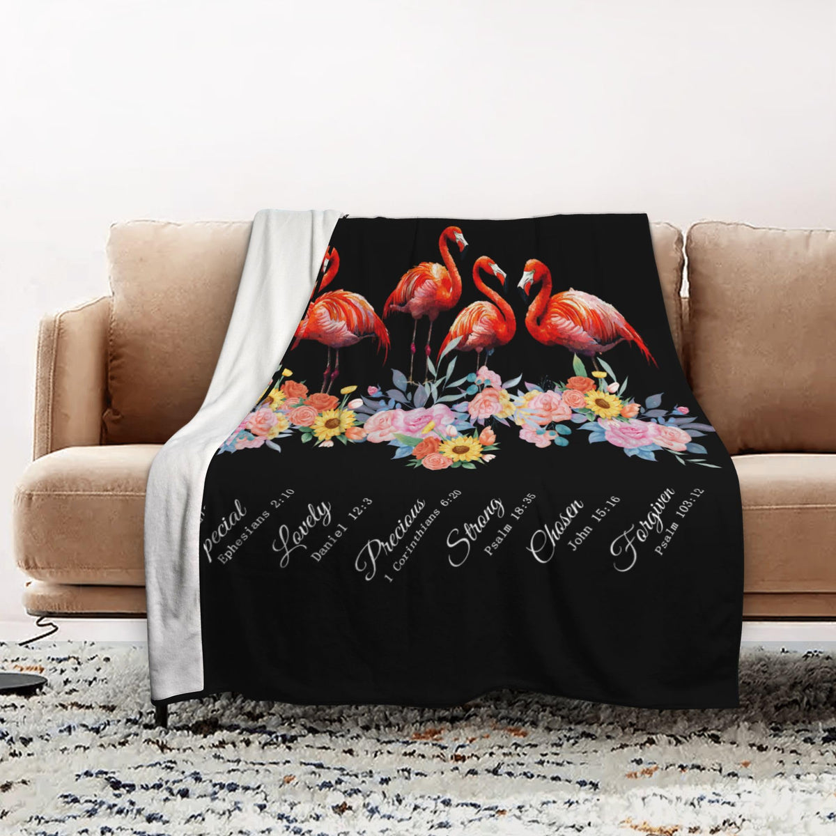 Flamingo Fleece Blanket Religious Christian Gifts Room Decor 50"x60" (Five Flamingos / 50"X60")