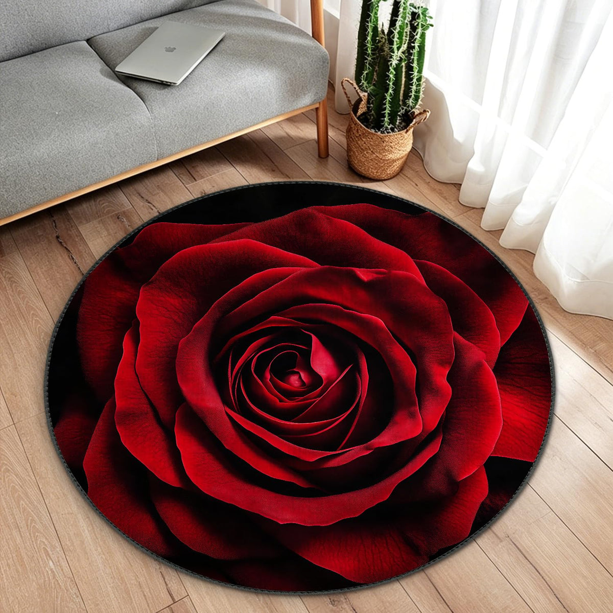 4ft Round Area Rug (Red Rose / 4' (Round))