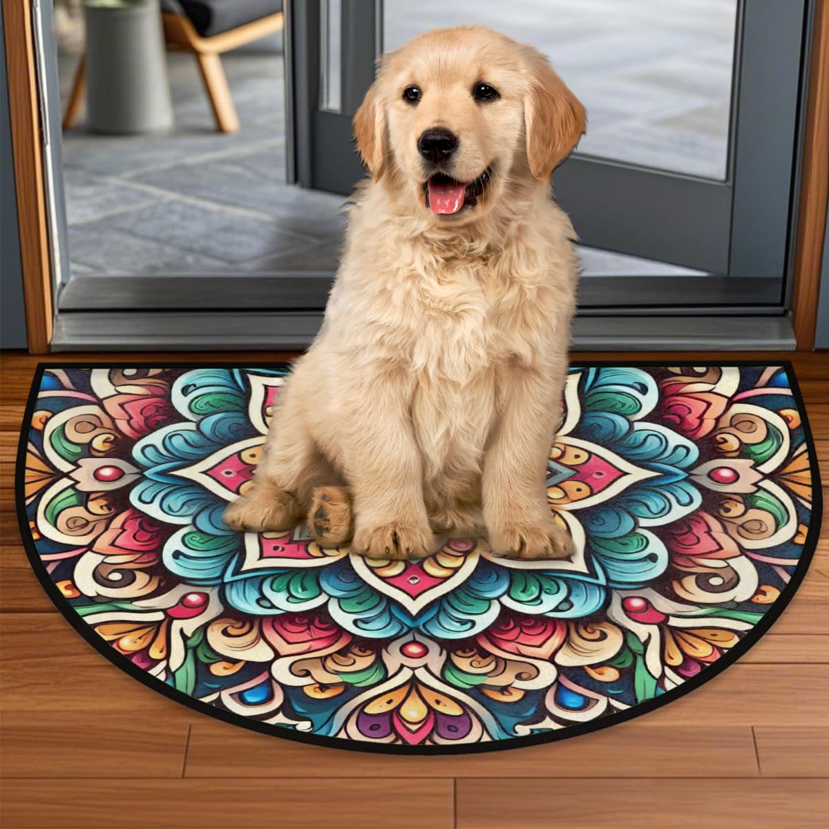 Mandala FlowersHalf Round Rug Half Moon Door Mat Half Circle Rugs (B-color 6)