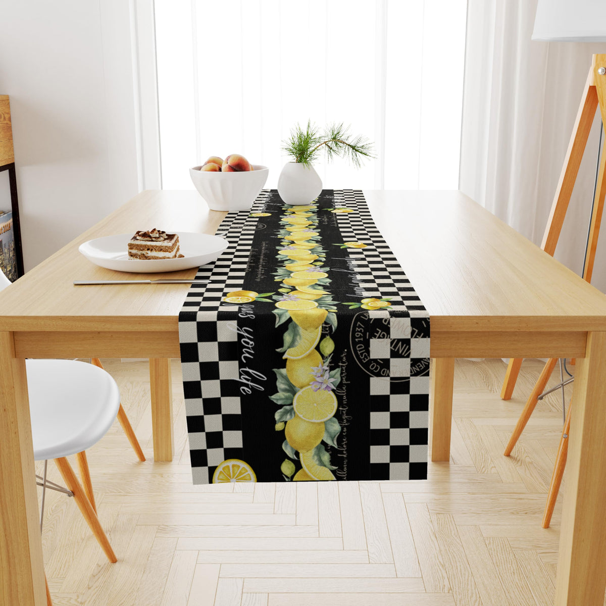 Lemon Table Runner (13x120inch / Black White Lemon)