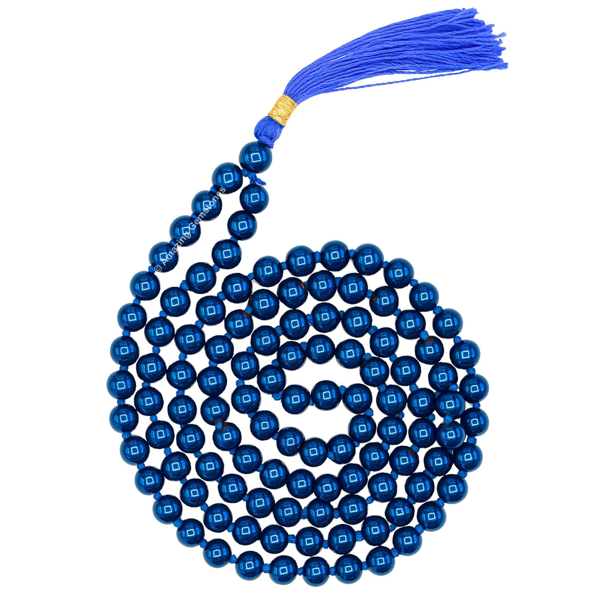 Blue Peacock Hematite Buddhist Prayer Beads Japa Mala with 108 Meditation Beads (Hand Knotted / Blue Peacock Hematite)