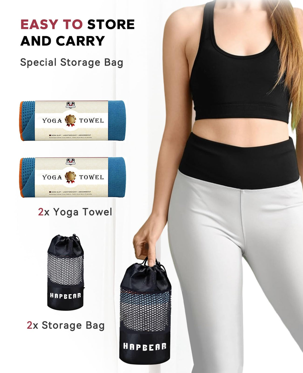 2 Pack Non Slip Yoga Mat Towel with Grip Dots (Blue (2 Pack))