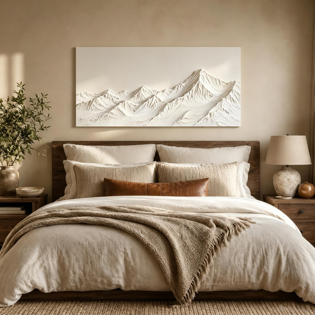 Abstract Minimalist Mountain Wall Art Nature Wall Decor Textured Canvas Prints Picture for Bedroom Above Bed (48"L x 24"W / Minimal Mountain)