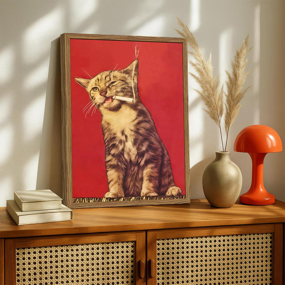 Vintage Tuxedo Cat Wall Art Funny Cat Wall Decor Painting (Animal-I / 16"L x 12"W)