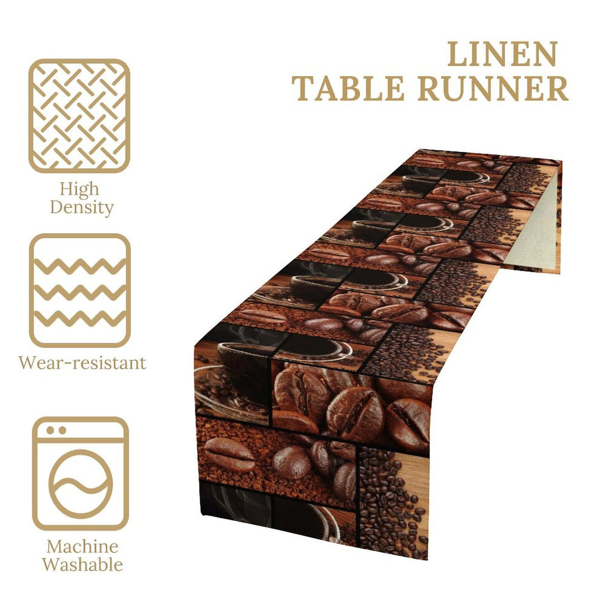 Coffee Print Table Runner Rectangle Modern Art Coffee Cup Coffee Bean Abstract Heart Non (13x120inch / Coffee Bean)