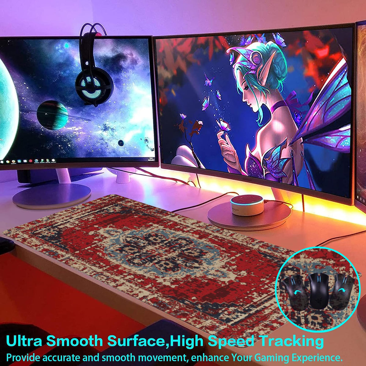 Desk Mat Boho Carpet Style Large Gaming Mouse Pad for Desk XXL (35.4" x 35.4" / Boho Carpet Style-2)