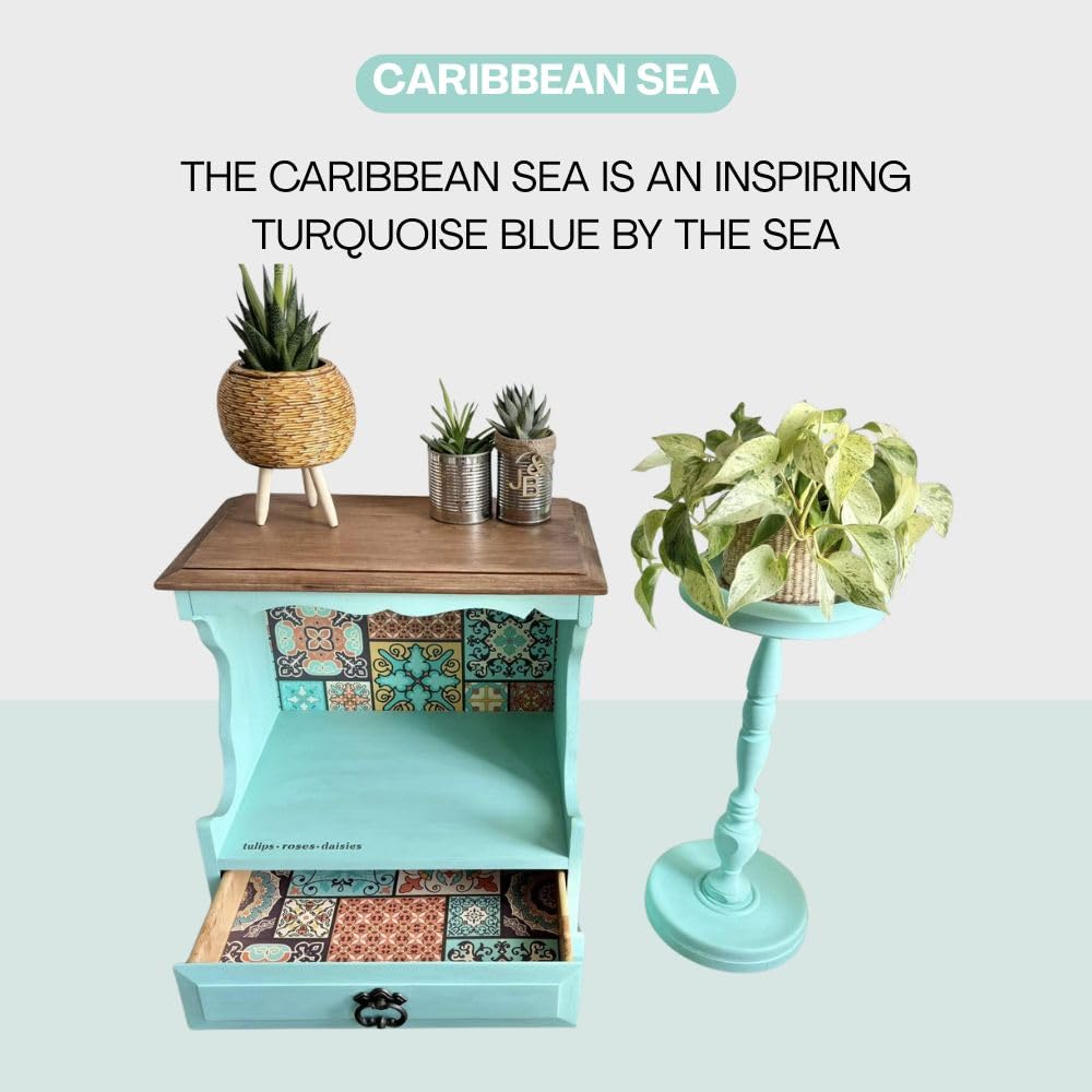 Vintage Furniture Chalk Based Paint for DIY Home Decor Craft Art (Caribbean Sea / 16 Fl Oz (Pack of 1))
