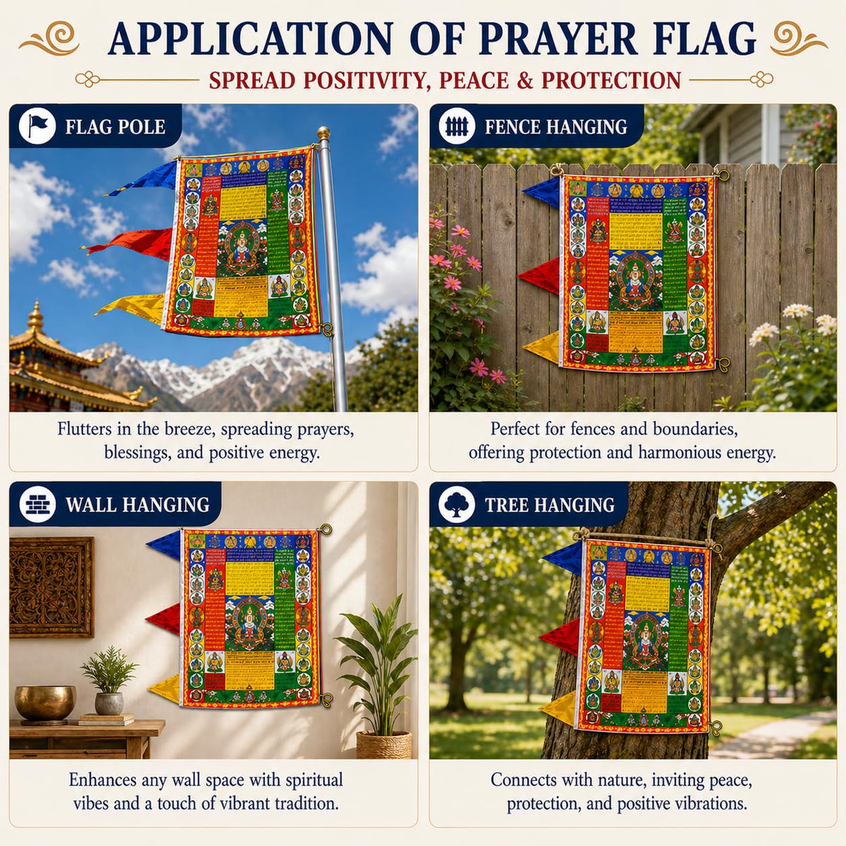 Vertical Tibetan Prayer Flags Outdoor Buddhism Decor Chenrezig Lungta (Chenrezig)