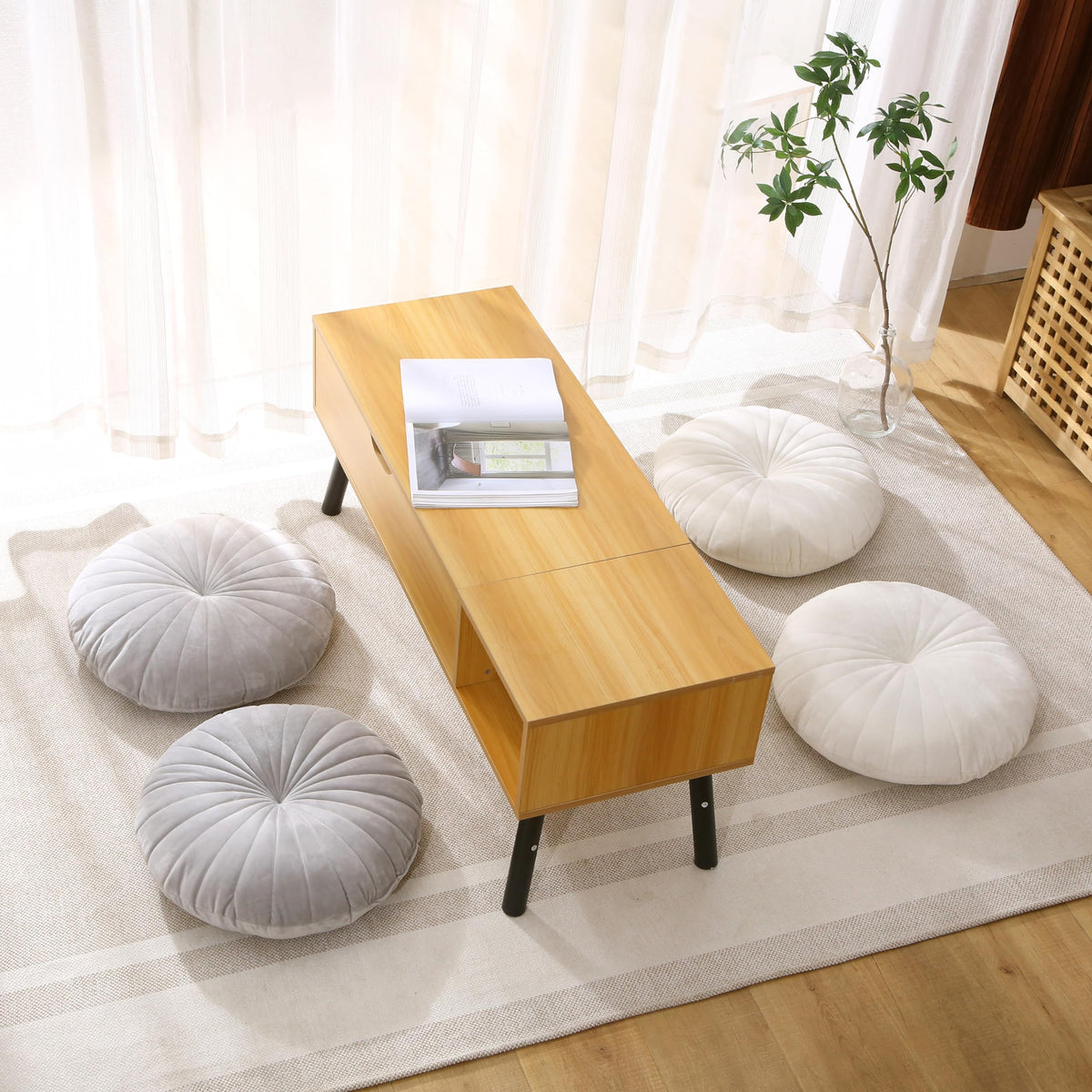 Floor Pillow Meditation Cushion Round Large Floor Pillows Seating for Adults (Beige / 18 inches)