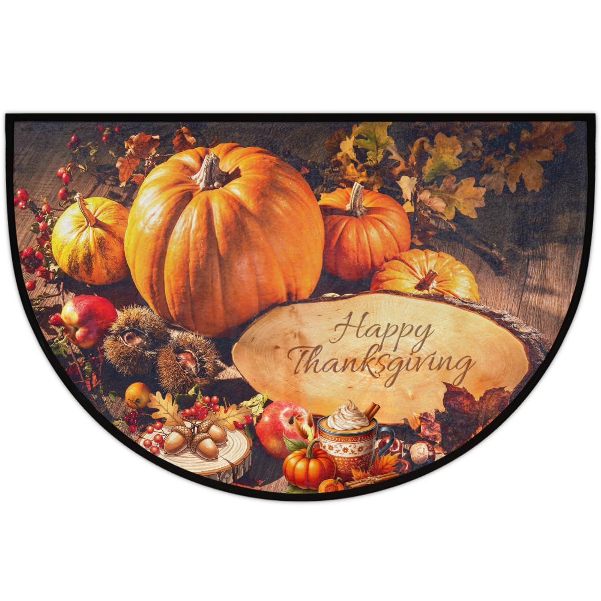 Half Round Door Mat Thanksgiving Pumpkin Non (E 07)