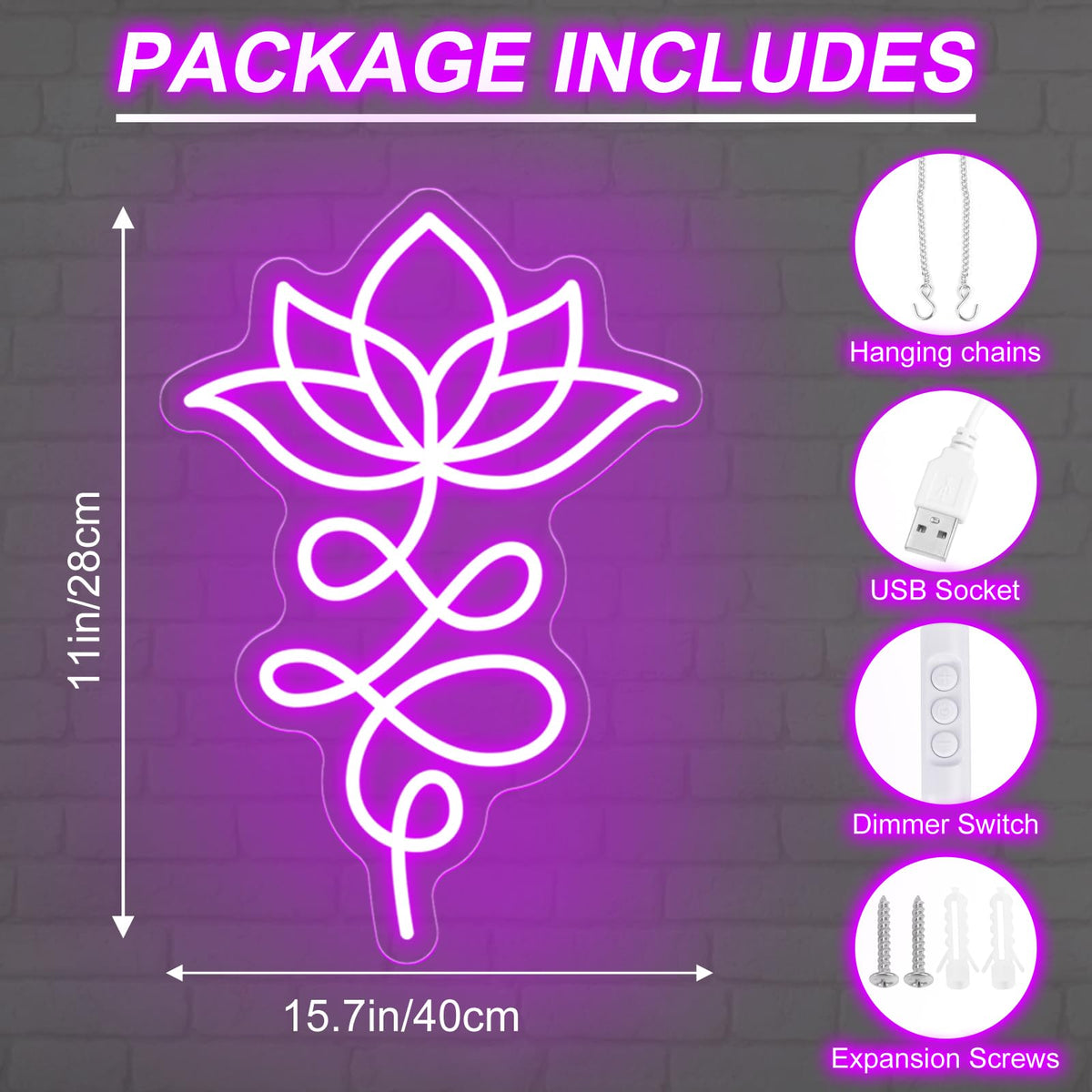Unalome And Lotus Neon Sign (Lotus-Purple)