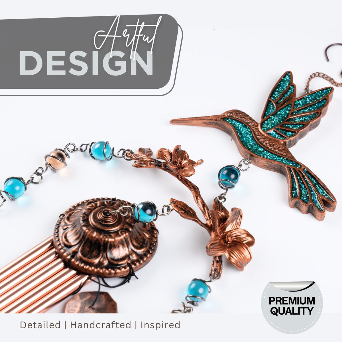 Wind Chimes Wind Chimes for Outside Deep Tone 32 inches 5 Aluminum Tubes (32" Hummingbird Turquoise)