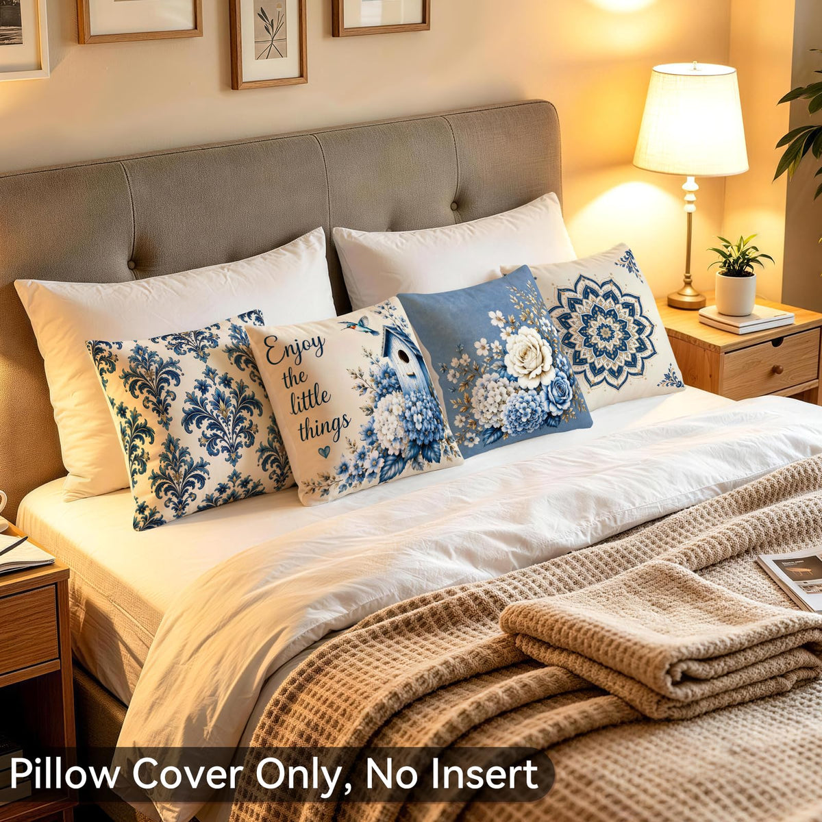 Blue Hydrangea Mandala Throw Pillow Covers Set of 4 (Bohemian Geometry 39 / 18" x 18" (Pack of 4))