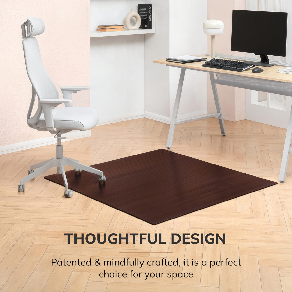52" x 48" Bamboo Office Chair Mat for Carpet & Hardwood Floor (Dark Cherry / 52" x 48" / Without Lip)