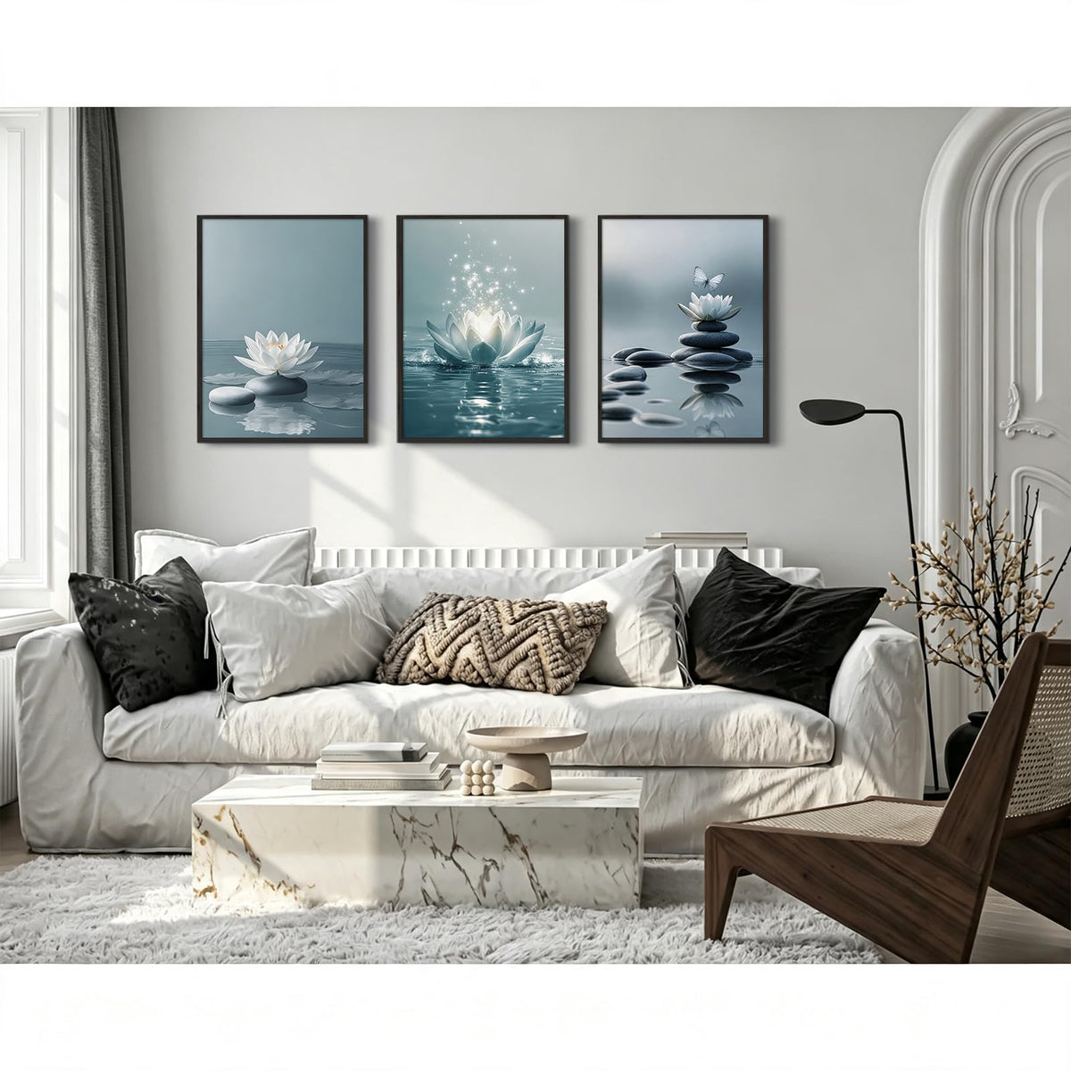 Zen Lotus Flower Canvas Wall Art Decor Spa Meditation Pictures Yoga Poster (Blue Zen Art / 16x24 Inch Unframed)