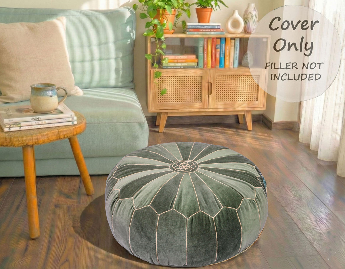 Olive Green Moroccan Velvet Floor Pouf (Olive Green)