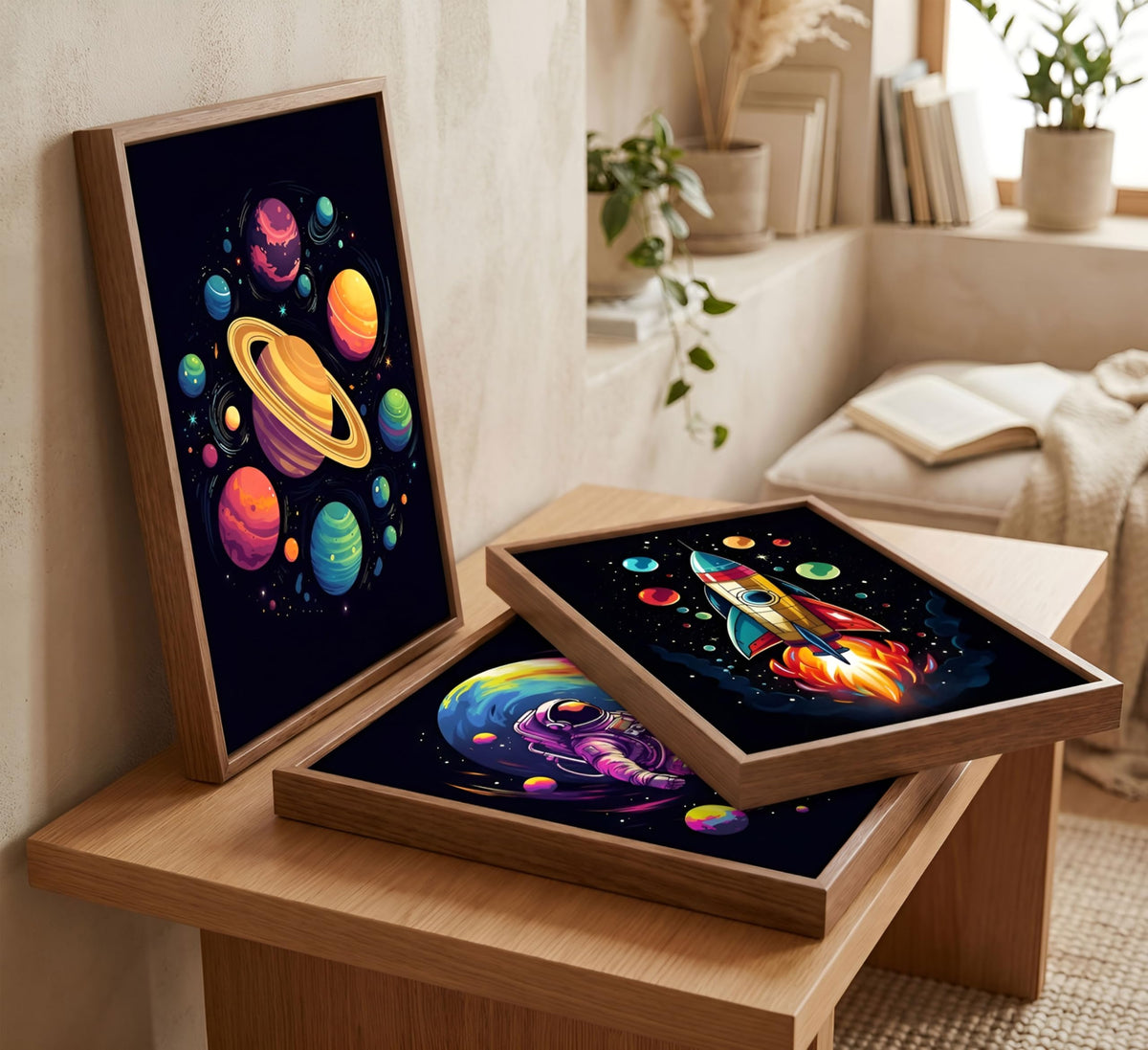 3PCS Outer Space Astronaut Canvas Wall Art (Astronauts / 24"L x 16"W-Unframed)