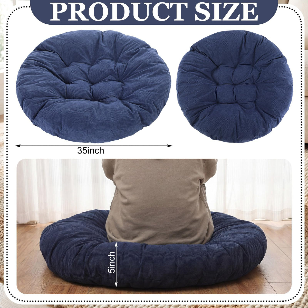 35in Extra Large Round Floor Pillow for Adults (Dark Blue / Classic)