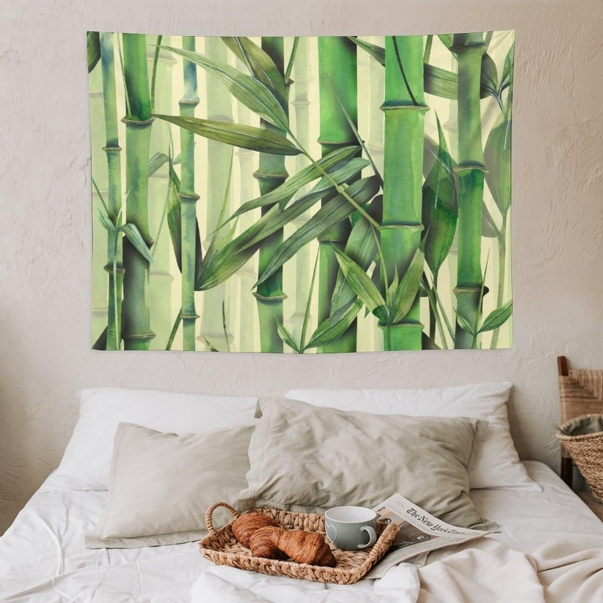 Nature Green Bamboo Print Tapestry Wall Hanging Asian Japanese Plant Rustic Stems Leaves Jungle Tapestries Home Decor for Living Room Bedroom Apartment Farmhouse Dorm 30"x40" (30"L x 40"W / Bamboo-2)