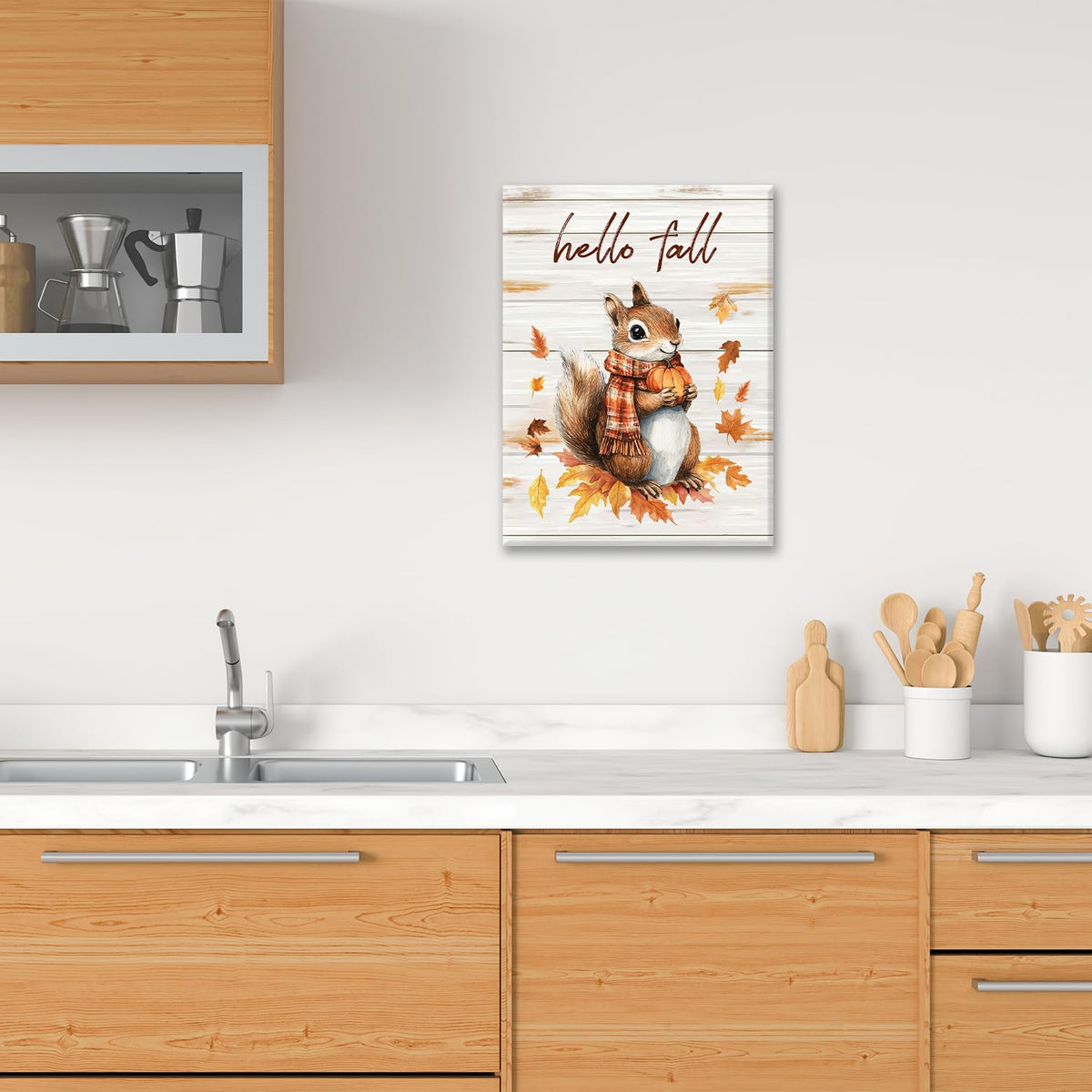 Fall Squirrel Wall Art Squirrel Pictures Wall Decor Autumn Canvas Prints Maple Leaf Decorations Painting Framed Artwork Office Home Decor For Kitchen Bathroom Bedroom Dining Living Room 16"x20" (Squirrel / 20"L x 16"W)