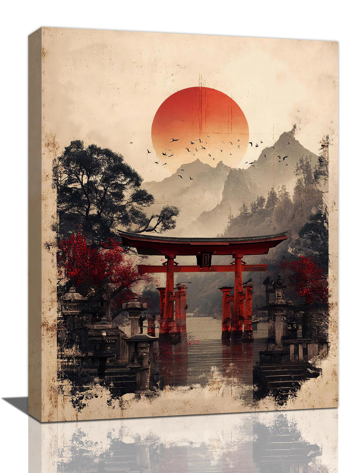 Japanese Shrine Wall Art Oriental Asian Wall Decor Japan Traditional Canvas Pictures Chinese Aesthetic Paintings Prints China Artwork Framed Decorations For Bedroom Living Room Office Gifts 12" x 16" (Shrine / 16"L x 12"W)