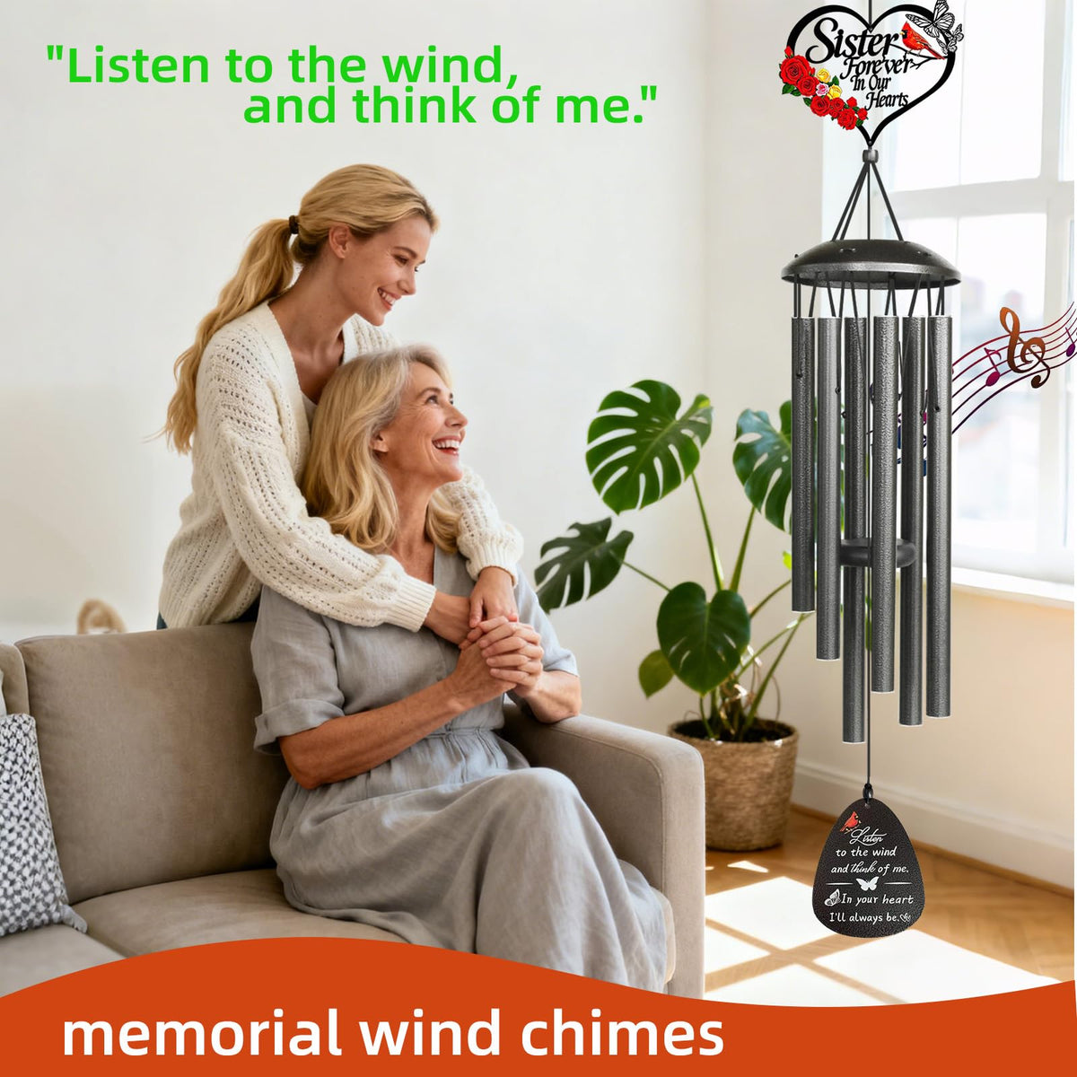 40" Sister Wind Chime Memorial Gifts for Loss of Sister