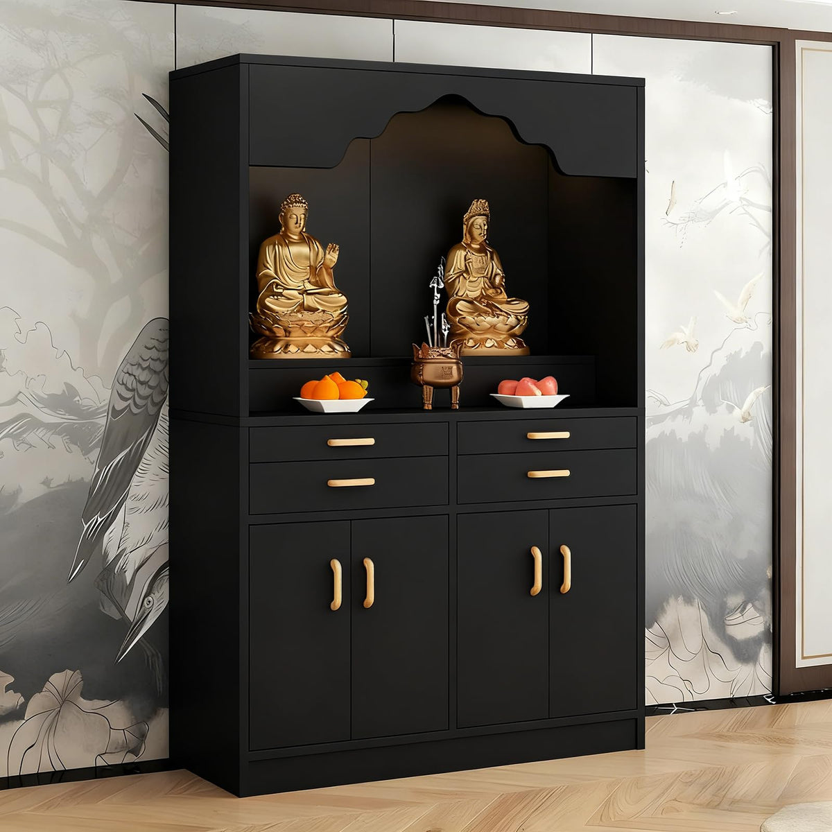 Altar Table Wood Meditation Prayer Table (Black / 47.2" x 15.7" x 63.8")