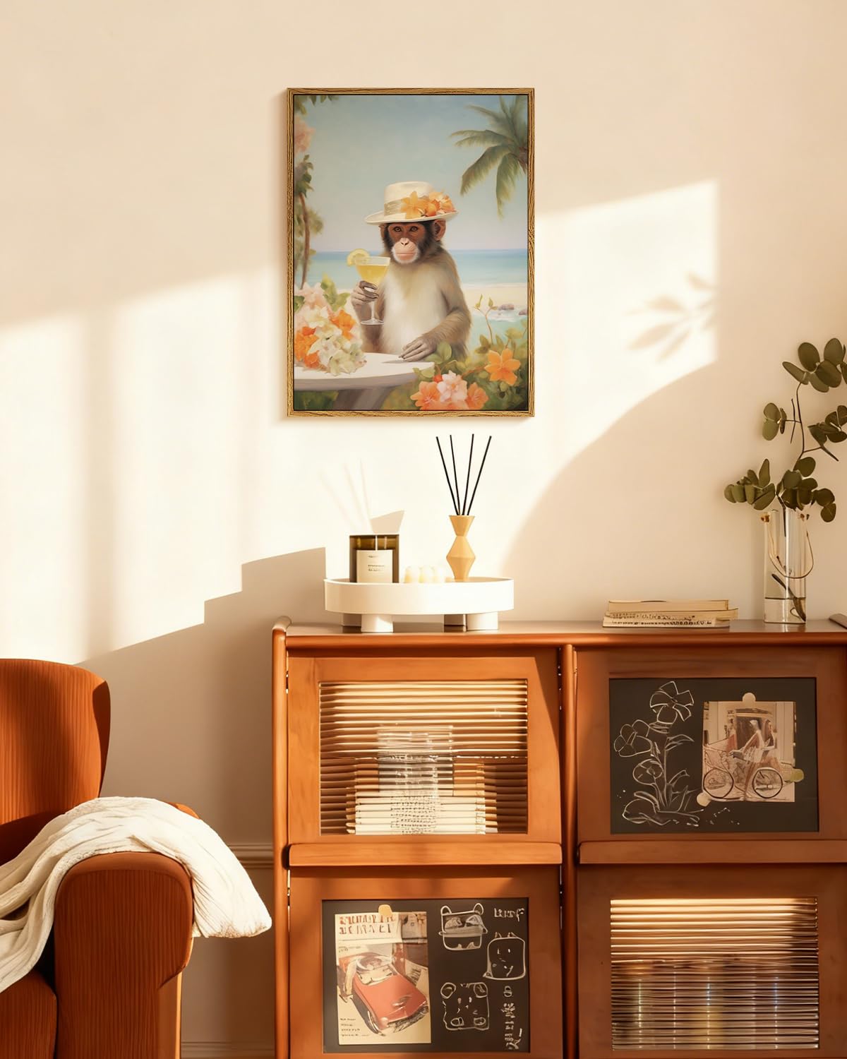 Funny Tropical Beach Animal Canvas Framed Wall Art (holiday / 16"L x 12"W)